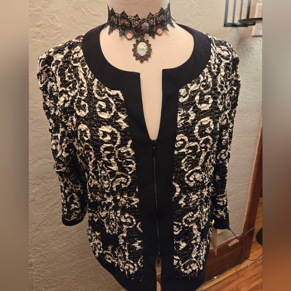Joseph Ribkoff Textured Jacket | Black Cream | Stretch | Luxe Knit